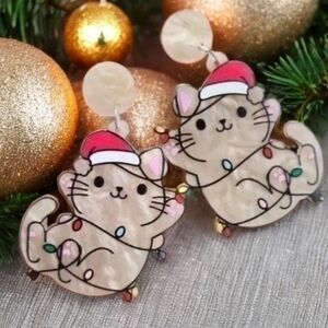 MODCLOTH ACRYLIC CHRISTMAS KITTY EARRINGS